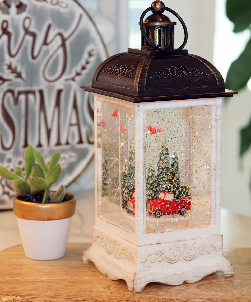 Textured Bronze Lantern Cardinals On Branch LED 12 Inch