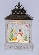 11 Inch Lighted Spinning Water Lanterns - Snowman In The Woods - Optional Music Setting