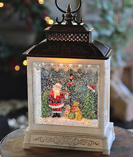 11 Inch Lighted Spinning Water Lanterns - Santa Playing The Violin - Optional Music Setting