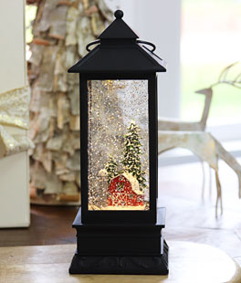 Red Barn Lighted Water Lantern In Swirling Glitter With Timer