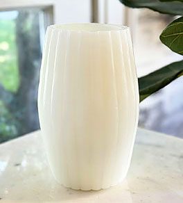 White Wax Ribbed Design Aquaflame Fountain Candle - Remote Control Included 