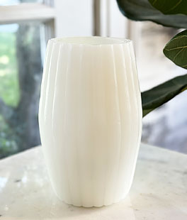 White Wax Ribbed Design Aquaflame Fountain Candle - Remote Control Included