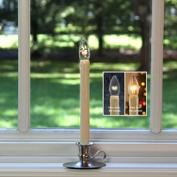 Betjene Sætte klon Traditional Ultra Bright LED Cordless Window Candle Dual Sided Bulb -  Brushed Nickel Finish - Timer