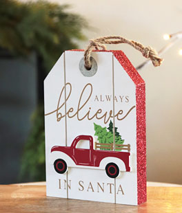7 Inch Wood Holiday Hanging Sign With Decorative Red Truck