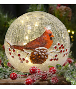 Lighted Crackle Glass Cardinal - 6 Inch Battery Operated